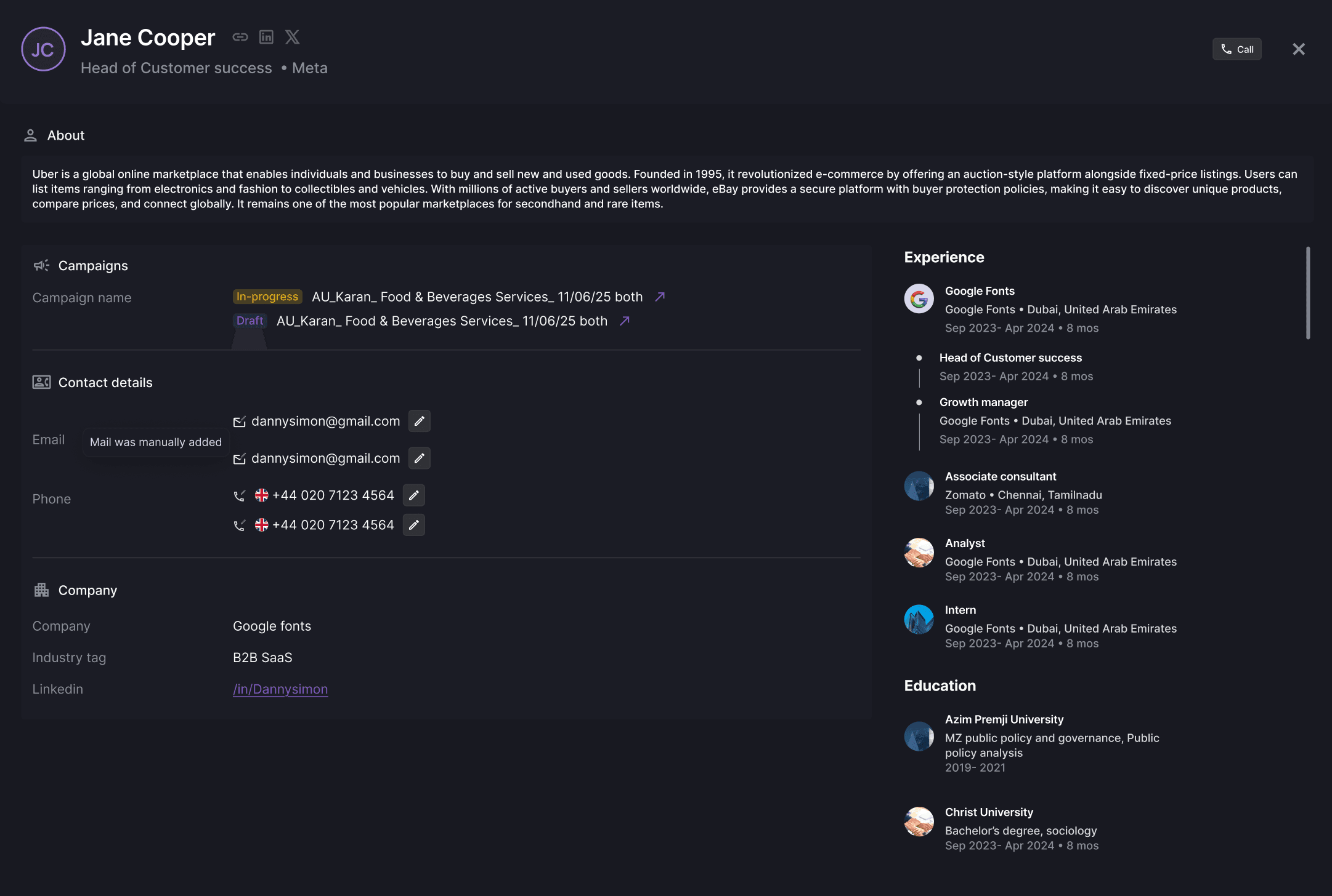 OXO contact profile for IT services buying committee mapping