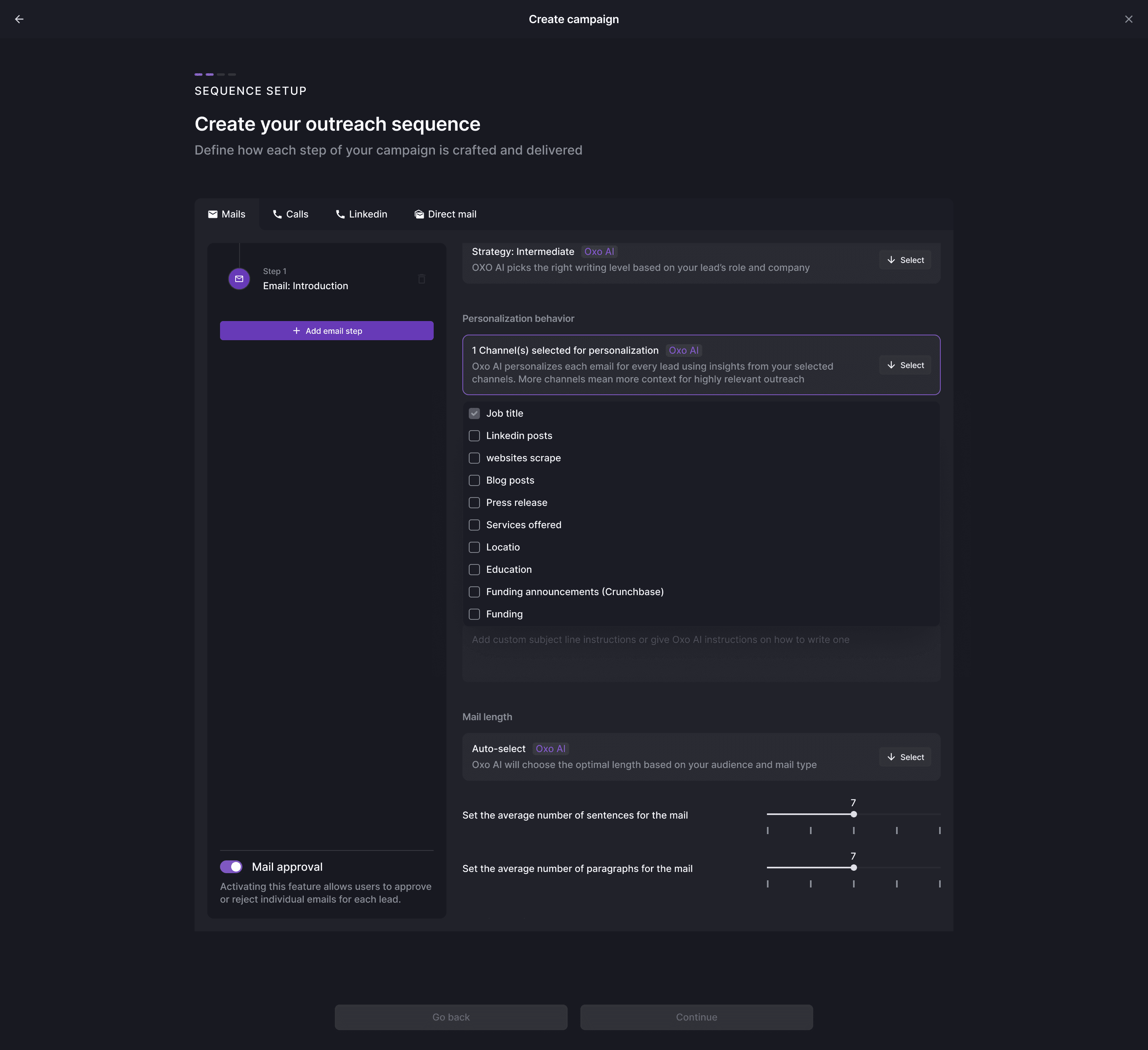 OXO personalisation controls for IT services outreach